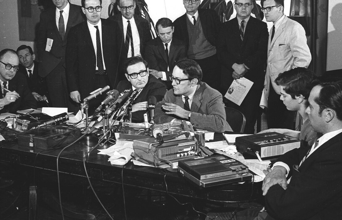 Immanuel Wallerstein at a press conference at Columbia University, 1968