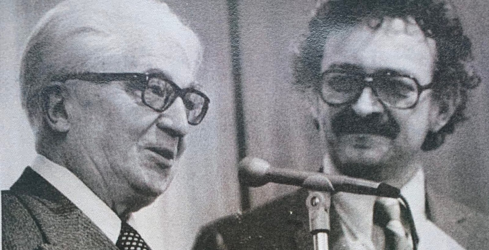 Immanuel Wallerstein with Fernand Braudel at the opening of the Fernand Braudel Center at SUNY Binghamton, 1976